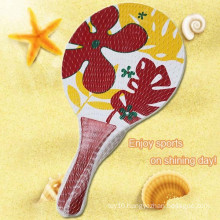 Summer Flowers Wooden Beach Racket with Mesh bag and Ball